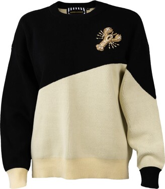 Laines London Black & Cream Jacquard Knit Jumper With Gold Lobster ...