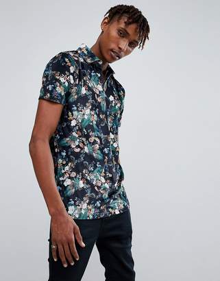 ASOS Polo With Revere Collar In Floral Velour