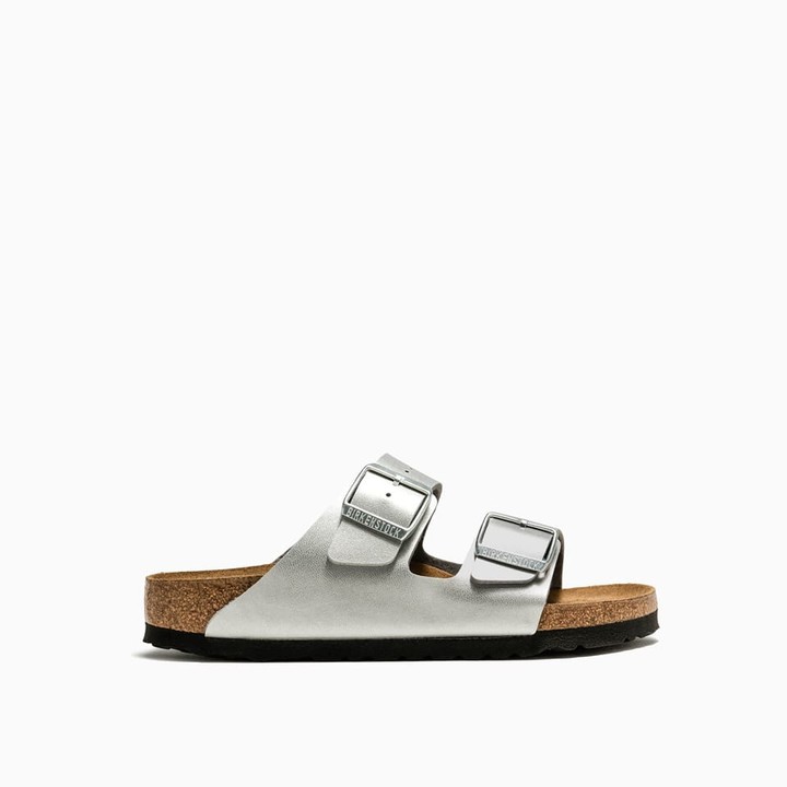 silver birkenstock style sandals