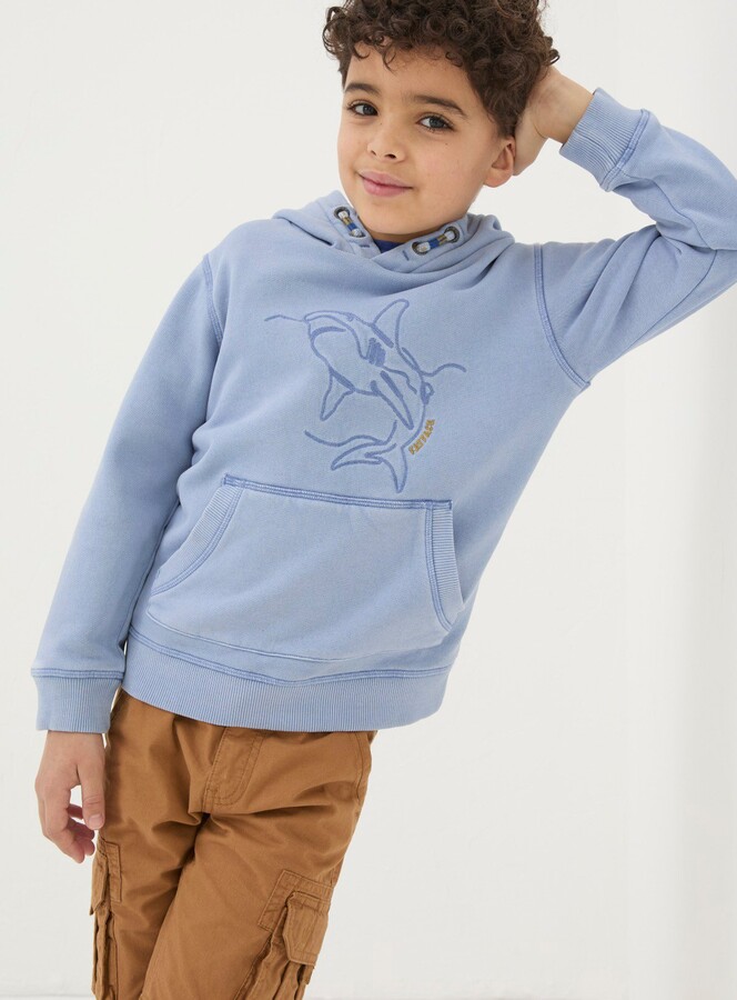 Fat Face Blue Blue FATFACE Shark Graphic Popover Hoodie (11-12