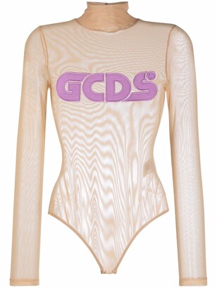 GCDS Logo-Embroidered Sheer Bodysuit