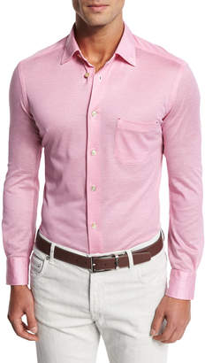 Kiton Piqué Long-Sleeve Button-Front Shirt, Pink
