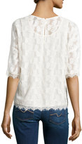 Thumbnail for your product : Halston Short-Sleeve Boxy Mesh-Overlay Top, Cream