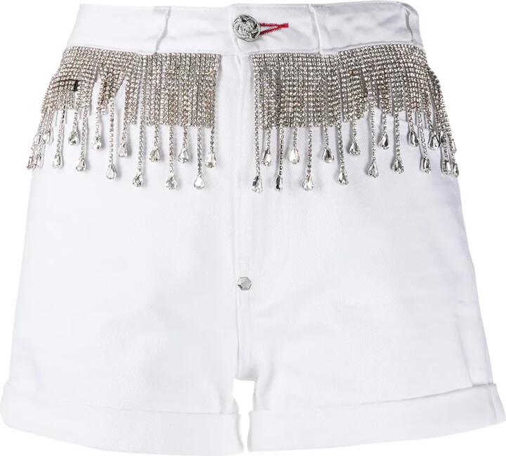Crystal-Embellished Denim Shorts