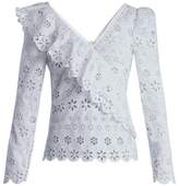 Thumbnail for your product : Self-Portrait Ruffle Trim Broderie Anglaise Top - Womens - Light Blue