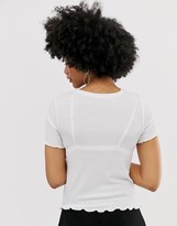 Thumbnail for your product : Monki lettuce hem ribbed t-shirt in white