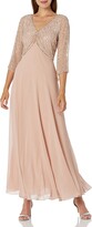 Thumbnail for your product : J Kara Women's 3/4 Sleeve V-Neck Beaded Top Long Gown