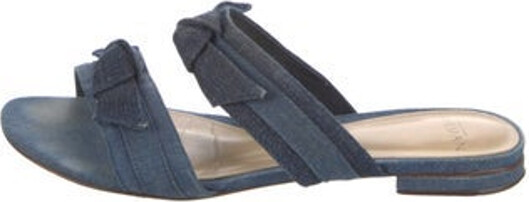 Alexandre Birman Denim Slides Blue Bow Accents Designer