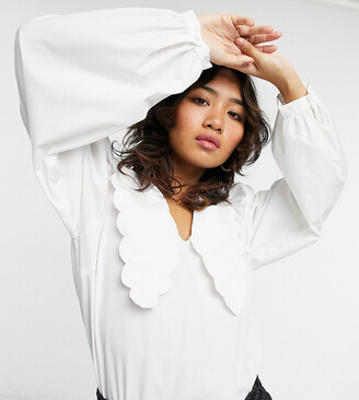 Vero Moda Petite blouse with prairie collar and puff sleeves in white -  ShopStyle Tops