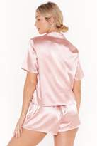 Thumbnail for your product : Nasty Gal Womens The Sleepover Club Satin Shirt and Shorts Pyjama Set - pink - 8