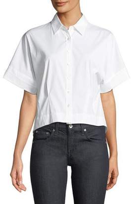 Theory Cropped Button-Front Boxy Stretch-Cotton Shirt