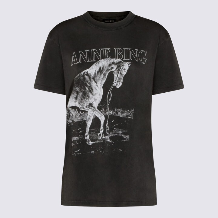 Anine Bing Black Cotton Lili Tee Horse T-shirt