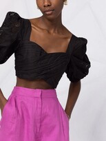 Thumbnail for your product : Self-Portrait Lace Puff-Sleeves Crossover Cropped Top