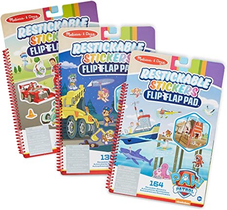 Melissa & Doug PAW Patrol Restickable Stickers Flip-Flap Pad 3-Pack – Classic Missions, Adventure Bay, Ultimate Rescue