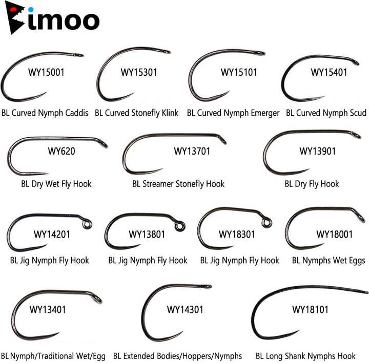 Bimoo 30pcs High Carbon Steel Barbless Fly Tying Hook For Tying Jig Nymph Stonefly Caddis Nymph Wet Dry Fly Trout Fishing Lures