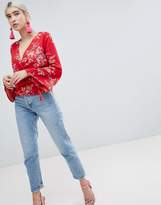 Thumbnail for your product : boohoo Floral Tie Side Wrap Blouse