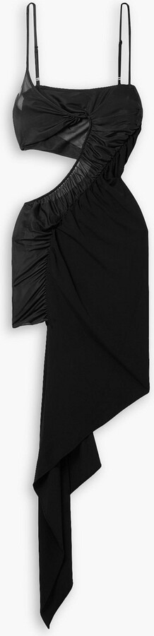 Thierry Mugler Asymmetric cutout tulle-trimmed stretch-jersey mini dress
