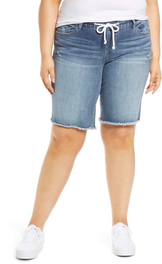 red distressed bermuda shorts