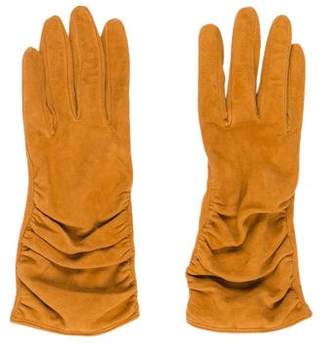 Neiman Marcus Suede Ruched Gloves