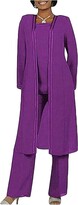 Thumbnail for your product : Botong Women's 3 PC Chiffon Pants Suits Mother's Outfit for Wedding Plus Size Evening Gowns Dress Suit Purple UK14