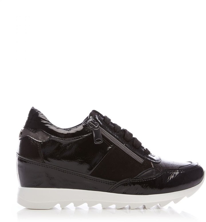 black leather wedge trainers