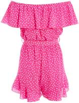 Thumbnail for your product : Quiz Pink and White Polka Dot Bardot Playsuit
