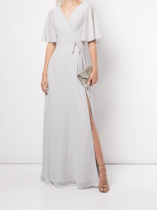 Marchesa Notte Bridal Draped-Sleeve Rear-Cutout Gown