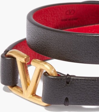 Valentino Garavani V-logo Double-wrap Leather Bracelet - Black Red