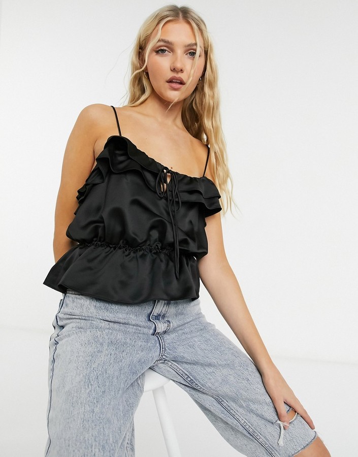 Topshop ruffle detail cami in black - ShopStyle