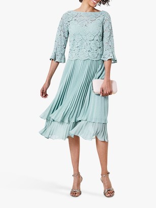Oasis Tiered Lace Midi Dress, Pale Green
