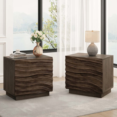 Latitude Run Solid Wood Nightstands Set Of 2 Bedside Table With 2 Drawers No Handles Sofa End Table For Living Room Bedrooms