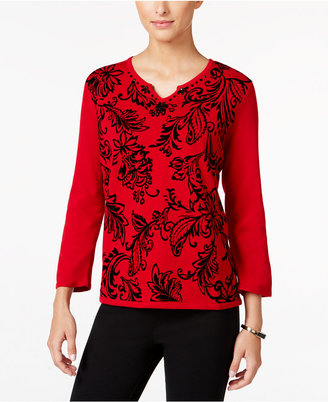 Alfred Dunner Petite Wrap It Up Flocked Sweater