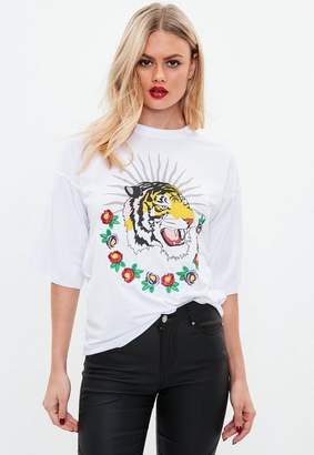 Missguided White Oversized Tiger Graphic T Shirt