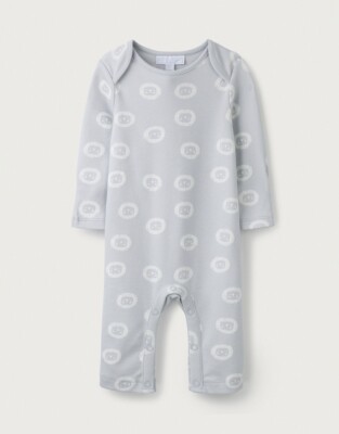 The White Company Organic-Cotton Grey Lion-Face-Print Sleepsuit, Grey, 1 1/2 - 2Y