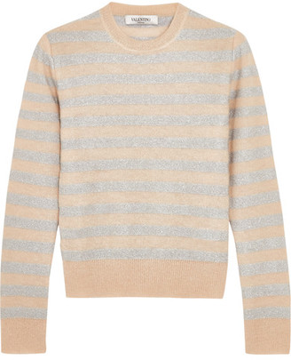Valentino Metallic Striped Knitted Sweater - Beige
