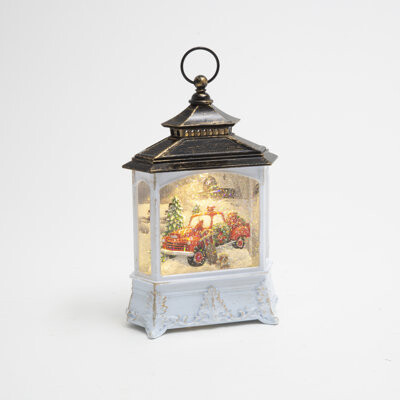 Latitude Run 10.4 in. High Battery Operated Lighted Spinning Water Globe Lantern (DC Compat. / USB Cord In cl.)