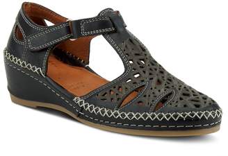 Spring Step Leather Wedge Heel T-Strap Sandals- Irin