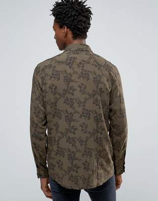 ASOS Regular Fit Viscose Shirt With Revere Collar And Floral Print In Khaki