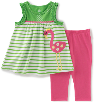 Kids Headquarters Green Stripe Flamingo Tank & Pink Leggings - Toddler & Girls