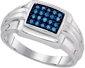 Diamond & CO Sterling Silver Mens Round Blue Colored Diamond Band Wedding Anniversary Ring 1/4 Cttw
