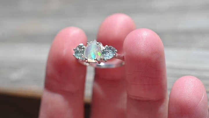Etsy Ethiopian Opal & Montana Sapphire Ring Unique Jewelry For Her Birthday Or Anniversary Gift Raw Blue Gemstones in 925 Sterling Silver