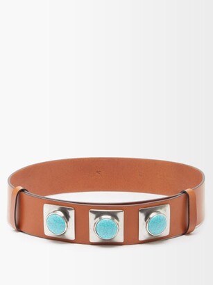 Etro Crown Me Faux-turquoise Studded Leather Belt - Tan Multi
