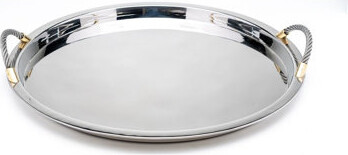 Mercer41 Nickel Round Tray With Braided Handles And Gold Accents