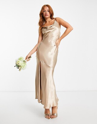 Topshop bridesmaid tie back satin slip dress in gold ShopStyle