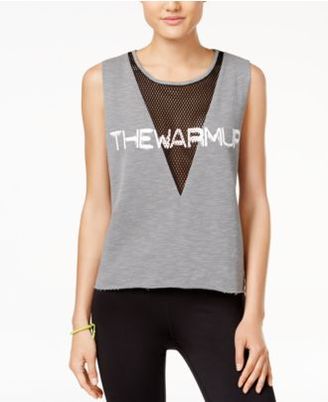 Jessica Simpson The Warm Up Mesh-Inset Logo Graphic Tank Top, Created for Macy's