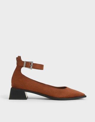 Charles & Keith Textured Ankle Strap Square Toe Pumps