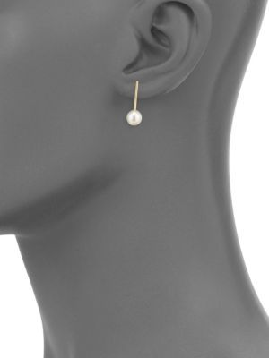 Mizuki 6MM White Freshwater Pearl & 14K Yellow Gold Short Bar Earrings