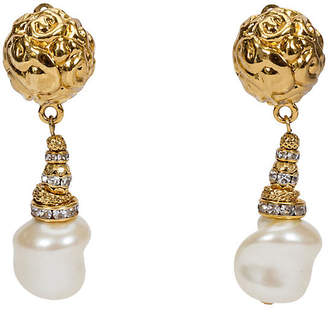 One Kings Lane Vintage YSL Gold Pearl Drop Earrings - Vintage Lux