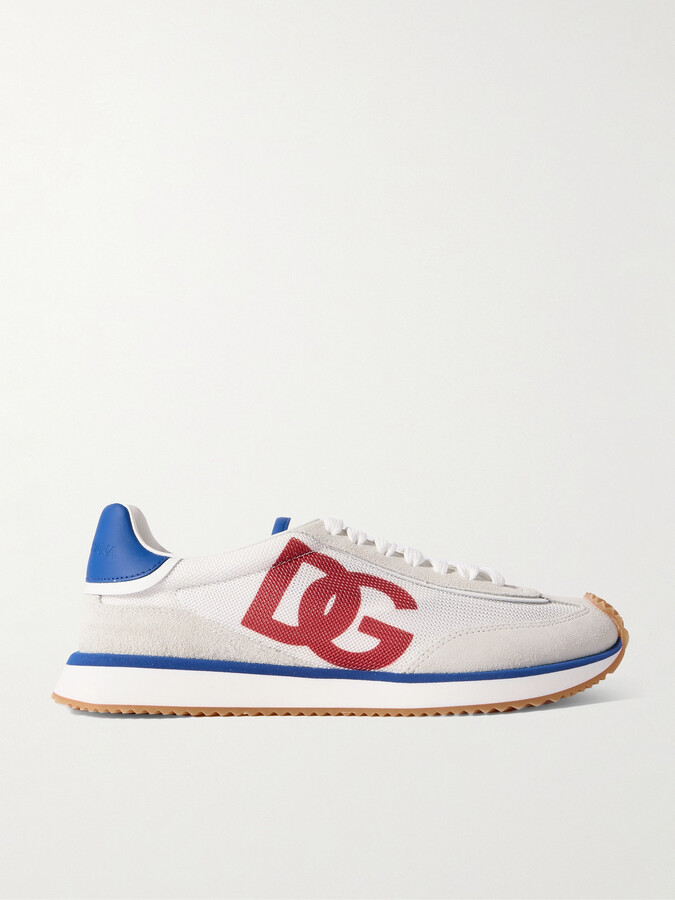 Dolce & Gabbana Aria Printed Suede And Leather-trimmed Mesh Sneakers - White
