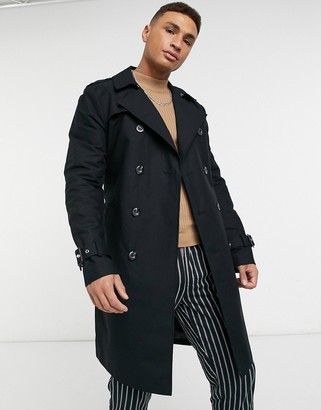 ASOS DESIGN shower resistant longline trench coat with belt in black -  ShopStyle